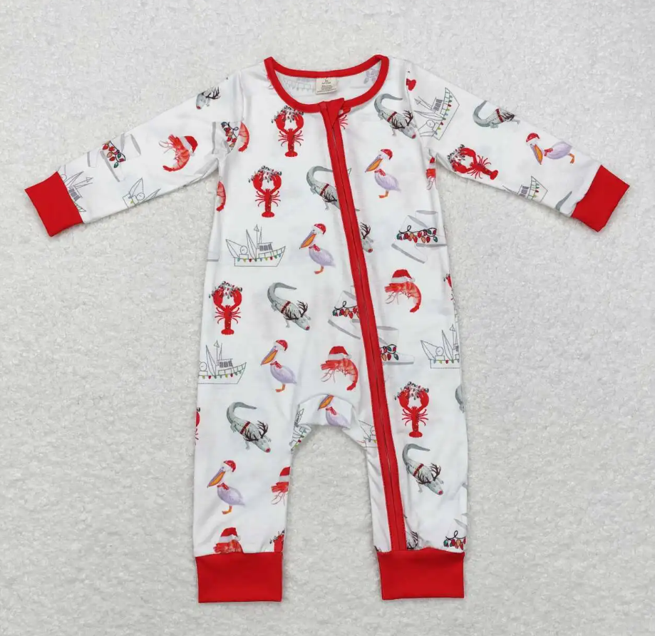 Bamboo Bodysuit Baby - Baby Boys Christmas Crawfish Red Color